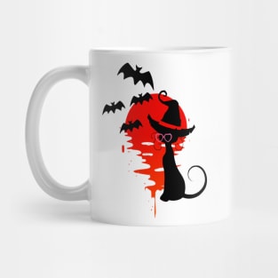 black cat in Halloween Mug